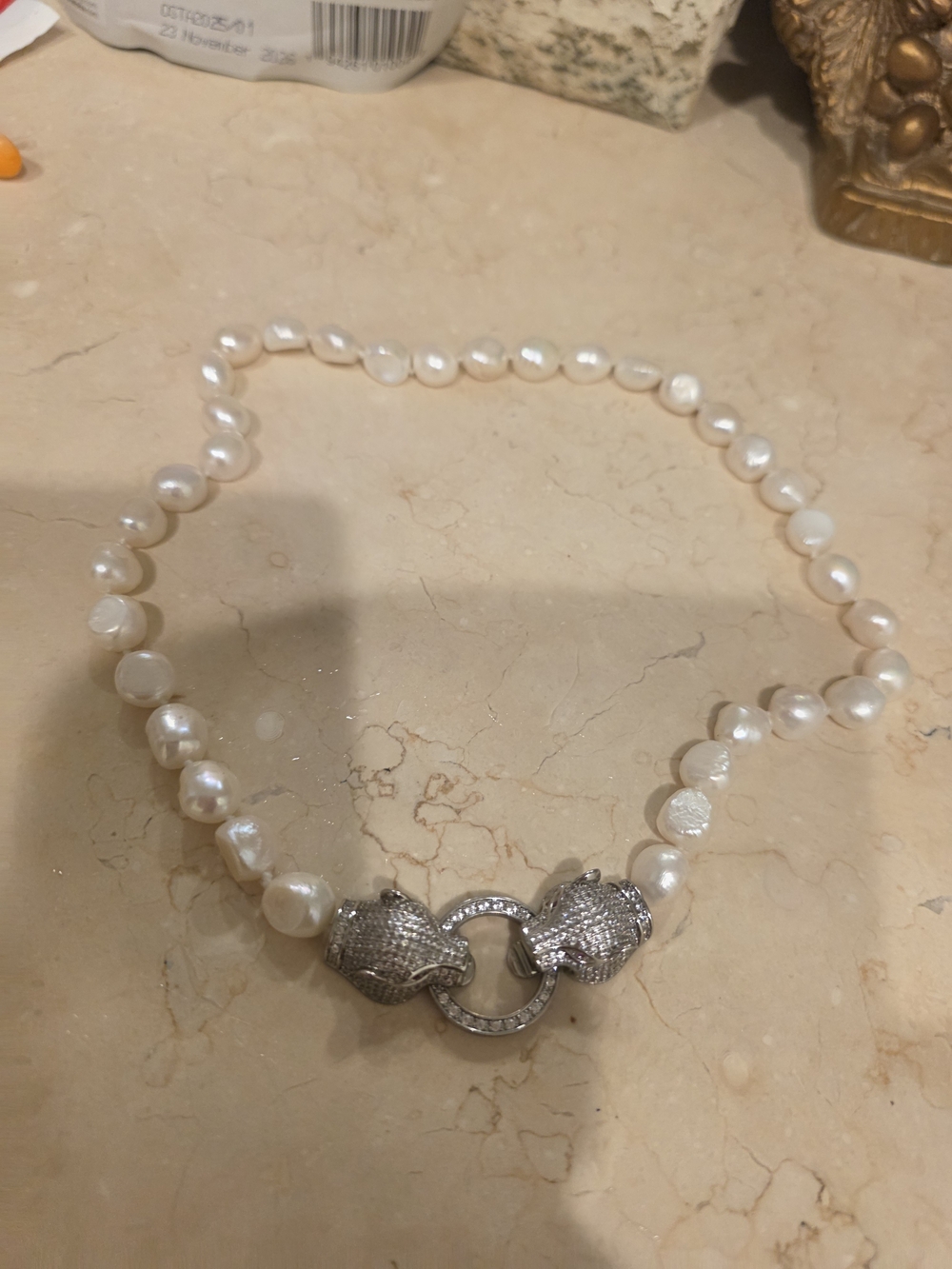 Freshwater Pearl Necklace with Silver Pavé Clasp